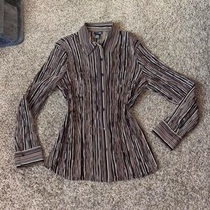 Y2K Brown striped textured button up blouse